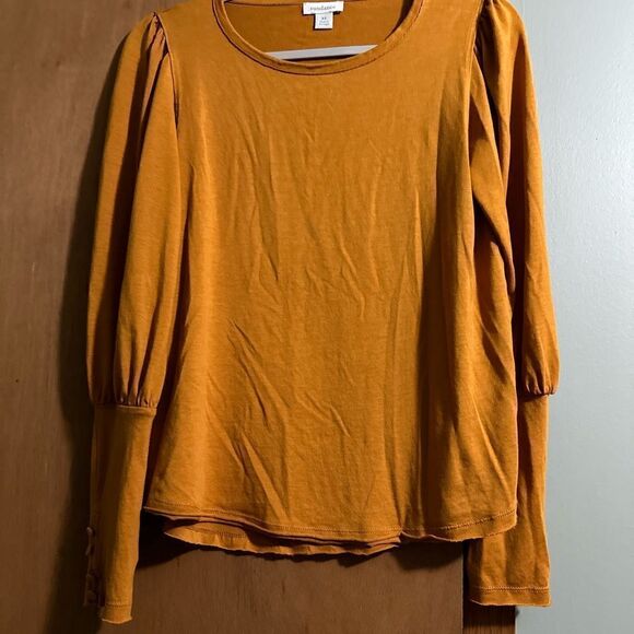 Sundance Button Sleeve Long Sleeve Top Size XS Burnt Yellow- Orange - Picture 3 of 6